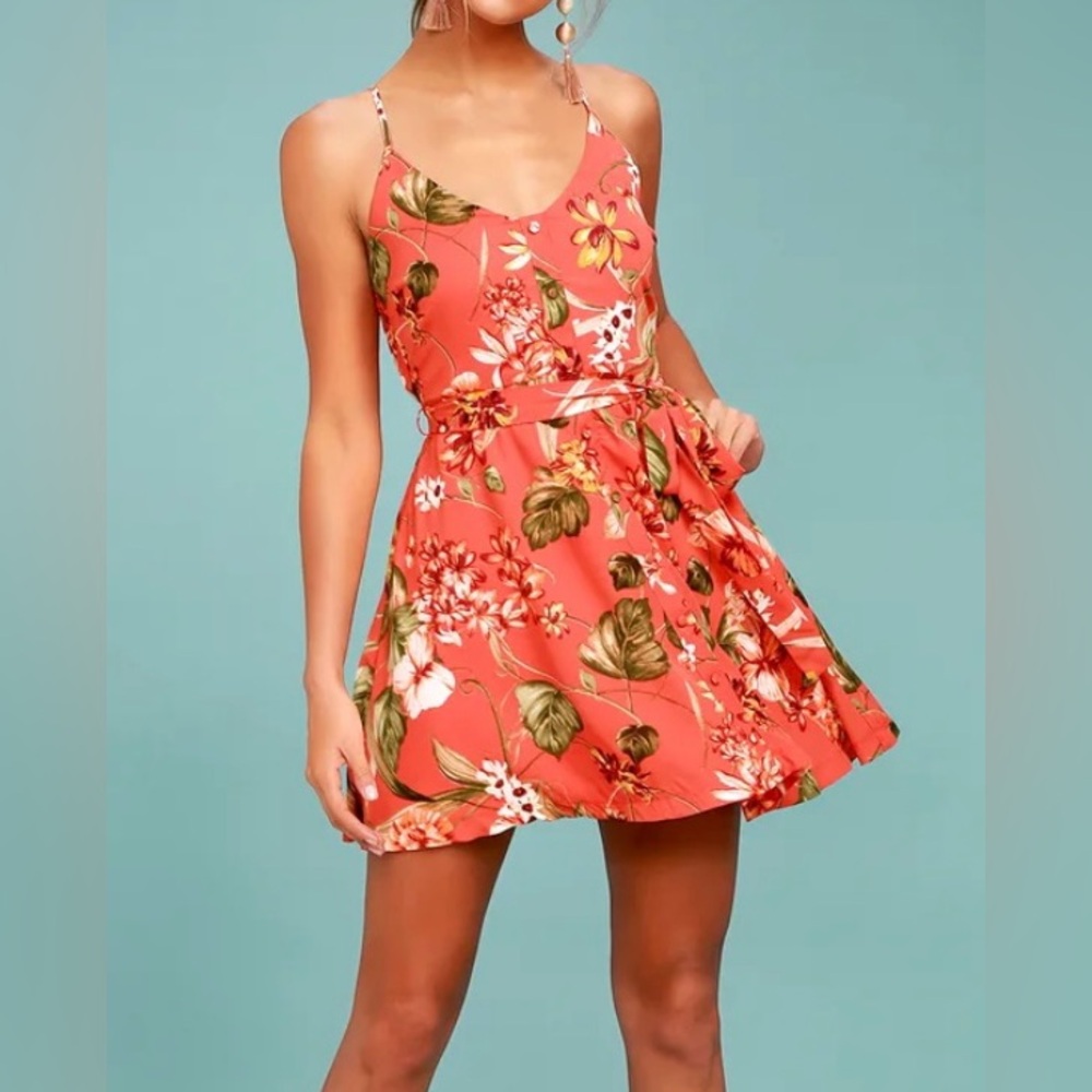 Lulu’s - Rusty Rose Floral Print Skater Dress - Size Small